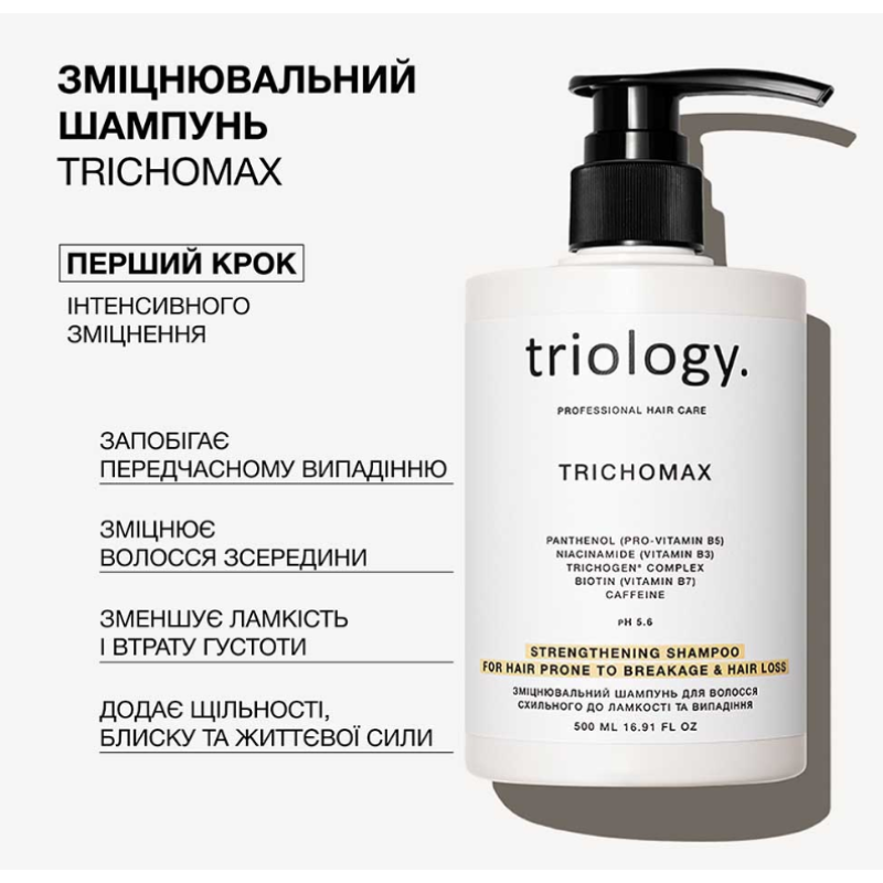 Укрепляющий шампунь для волос склонных к ломкости и выпадению Trichomax Triology.