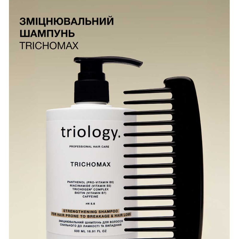 Укрепляющий шампунь для волос склонных к ломкости и выпадению Trichomax Triology.