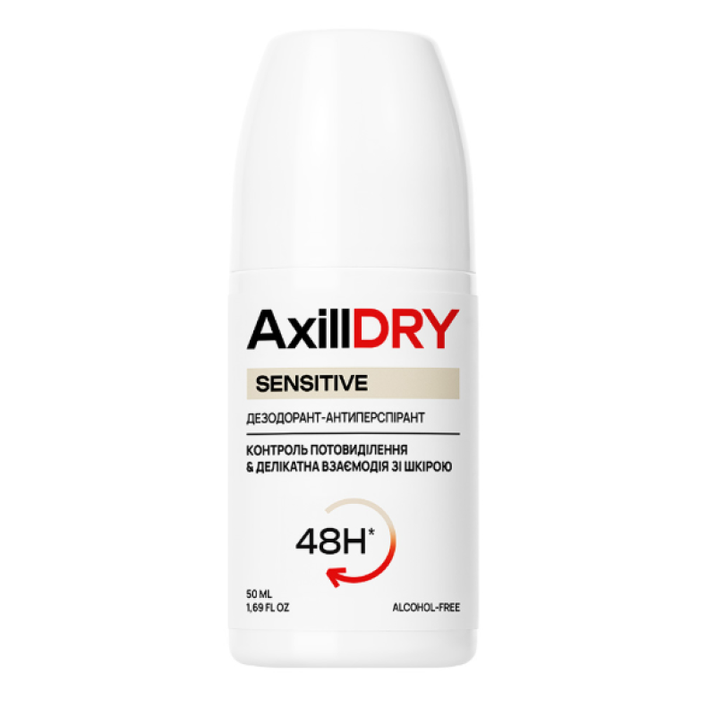 Кульковий дезодорант-антиперспірант AxillDRY Sensitive до 48 годин, 50 мл