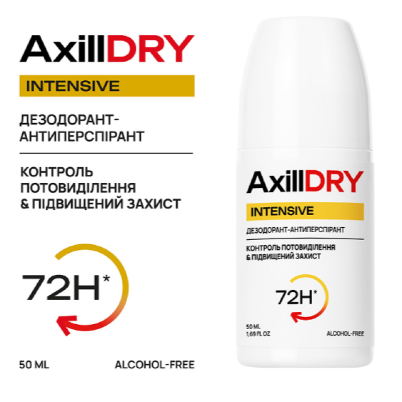 Кульковий дезодорант-антиперспірант AxillDRY Intensive до 72 годин, 50 мл